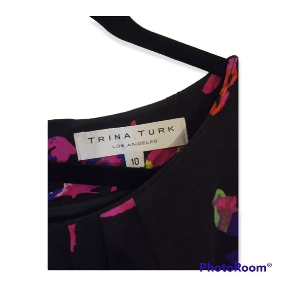 Trina Turk Black And Floral Print Dress Size 10 - Picture 4 of 4